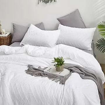Houseri Queen White Comforter Set - Boho Jacquard Bedding