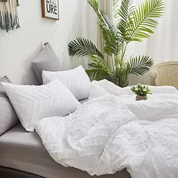 Houseri Queen White Comforter Set - Boho Jacquard Bedding
