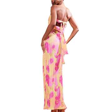 Women's Strapless Tube Tops Dress Sleeveless Hollow Out Skinny Long Dress Solid Casual Off Shoulder ...