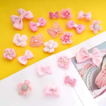 20Pcs Light Pink Small Dog Hair Bows Cute Puppy Dog Bowknot Hair Bow Bulk with Rubber Bands Elastic ...