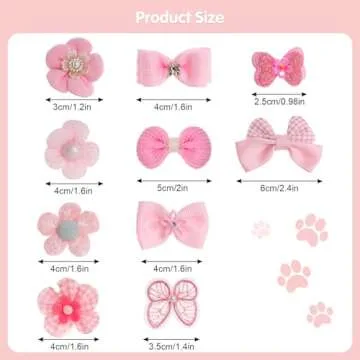 20Pcs Light Pink Small Dog Hair Bows Cute Puppy Dog Bowknot Hair Bow Bulk with Rubber Bands Elastic Lace Rhinestone Pearls Hair Ties Mix Style Handmade Flower Bow Dog Cat (Light Pink, Cute pattern)