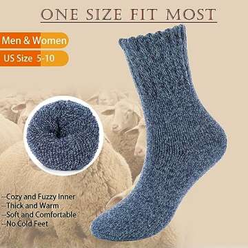 MOSOTECH 5 Pairs Womens Wool Socks, Thick Warm Cozy Crew Winter Socks Boot Socks Thermal Gifts Socks, Size 5-10
