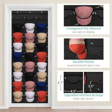 Tiblue Hat Organizer for Baseball Caps - 27 Pockets Storage