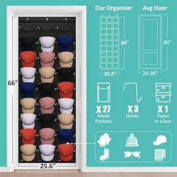 Tiblue Hat Organizer for Baseball Caps - 27 Pockets Storage