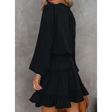 Dokotoo Womens Cute Spring Casual Sexy Deep V Neck Ruffle Chiffon Lantern Long Sleeve Elegant Empire...