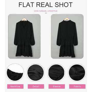 Dokotoo Womens Cute Spring Casual Sexy Deep V Neck Ruffle Chiffon Lantern Long Sleeve Elegant Empire Waist Flowy Mini Short Skirt Dresses for Women Party 2024 Black Small