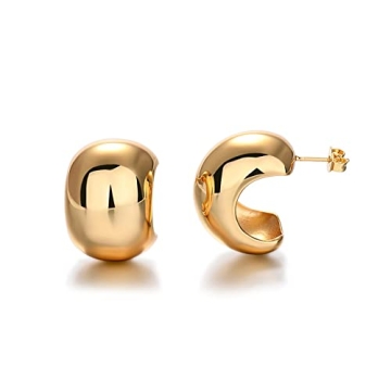 Bold 14K Gold Chunky Hoop Earrings for Women & Men - Hypoallergenic & Eco-Friendly