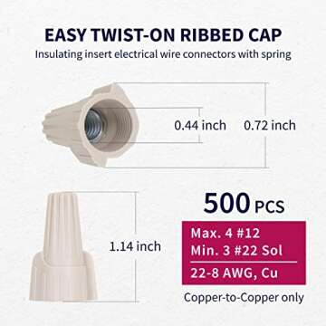 ZONE INDUSTRY CORP. 500 PCS Electrical Insulating Winged Wire Connectors, Metal Spring Terminal Nuts
