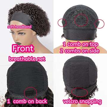 LUVME HAIR 8 Inch Curly Headband Wig Human Hair Kinky Curly Wig Short Bob Wig Short Curly Wigs for Black Women Natural Black