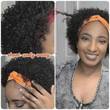 LUVME HAIR 8 Inch Curly Headband Wig Human Hair Kinky Curly Wig Short Bob Wig Short Curly Wigs for Black Women Natural Black