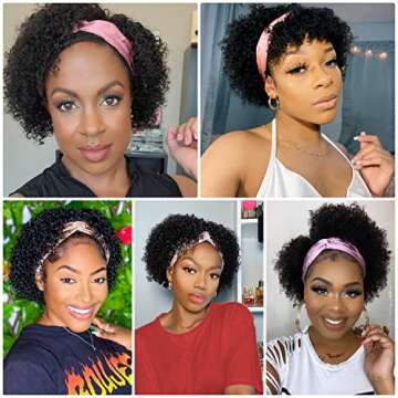 LUVME HAIR 8 Inch Curly Headband Wig Human Hair Kinky Curly Wig Short Bob Wig Short Curly Wigs for Black Women Natural Black
