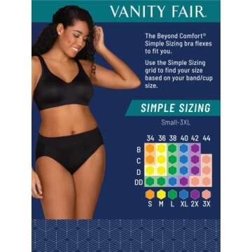 Vanity Fair Wireless Bra for Comfort & Support - Sizes S-3XL