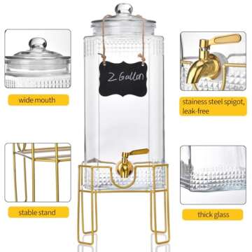 Sophisticated 2 Gallon Drink Dispenser for Parties with Stand