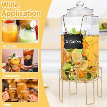 2 Gallon Elegant Glass Drink Dispenser with Stand