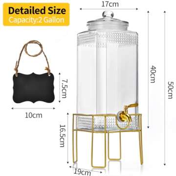 2 Gallon Elegant Glass Drink Dispenser with Stand