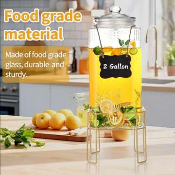 2 Gallon Elegant Glass Drink Dispenser with Stand