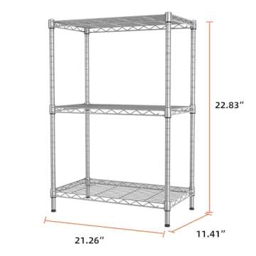 SINGAYE 3 Shelves Storage Wire Shelving Unit Adjustable for Laundry Bathroom Kitchen Office Pantry Room Organizers Closet Metal Garage 11.5" D x 21.5" W x 23" H Silver