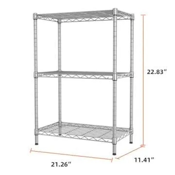 SINGAYE 3 Shelves Storage Wire Shelving Unit Adjustable for Laundry Bathroom Kitchen Office Pantry Room Organizers Closet Metal Garage 11.5" D x 21.5" W x 23" H Silver