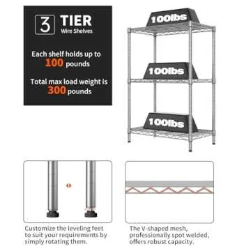 SINGAYE 3 Shelves Storage Wire Shelving Unit Adjustable for Laundry Bathroom Kitchen Office Pantry Room Organizers Closet Metal Garage 11.5" D x 21.5" W x 23" H Silver