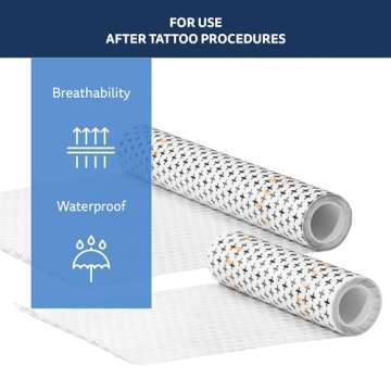 Recovery Aftercare Derm Shield Tattoo Aftercare Bandage Roll - Waterproof Adhesive Bandages, Transparent Matte Film - 8 Inches x 2 Yards