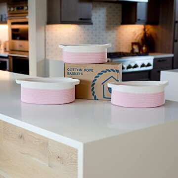 NaturalCozy 3-Piece Oval Storage Basket Set– Natural Rope Woven Baskets for Storage, Gift Basket E...