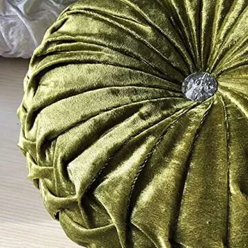 Elero Round Throw Pillow Velvet Chair Cushion Soft Pleated Pumpkin Round Pillow Decorations for Home Car Olive Green