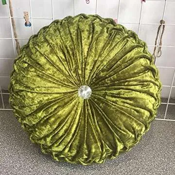 Elero Round Throw Pillow Velvet Chair Cushion Soft Pleated Pumpkin Round Pillow Decorations for Home Car Olive Green