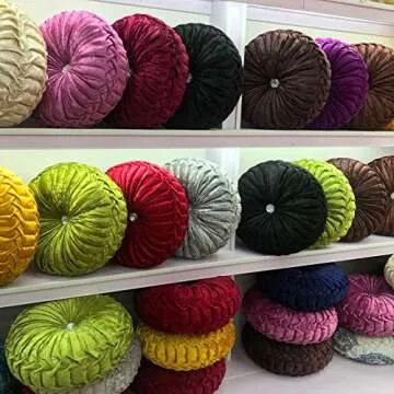 Elero Round Throw Pillow Velvet Chair Cushion Soft Pleated Pumpkin Round Pillow Decorations for Home Car Olive Green