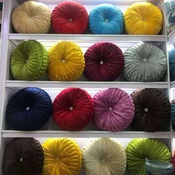 Elero Round Throw Pillow Velvet Chair Cushion Soft Pleated Pumpkin Round Pillow Decorations for Home Car Olive Green