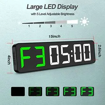 Gym Timer 15" Large LED Display Wall Clock | Interval Workout | Countdown & Up | Stopwatch | 12 Adju...
