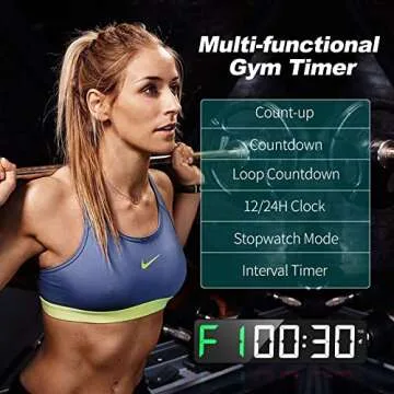 Gym Timer 15" Large LED Display Wall Clock | Interval Workout | Countdown & Up | Stopwatch | 12 Adjustable Volume | 3 Installation Ways | Digital Timer for Fitness Home Garage Gym and Outdoor Sport