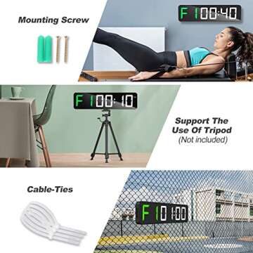 Gym Timer 15" Large LED Display Wall Clock | Interval Workout | Countdown & Up | Stopwatch | 12 Adjustable Volume | 3 Installation Ways | Digital Timer for Fitness Home Garage Gym and Outdoor Sport