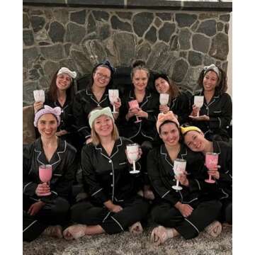 Samring Womens Silk Satin Pajamas Set Two-piece Pj Sets Sleepwear Loungewear Button-Down Pj Sets Black S