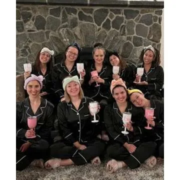 Samring Womens Silk Satin Pajamas Set Two-piece Pj Sets Sleepwear Loungewear Button-Down Pj Sets Black S