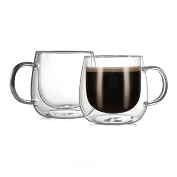 CNGLASS 10oz Double-Walled Glass Coffee Mugs - 2-Pack