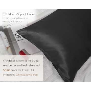 Yanibest Vegan Silk Satin Pillowcase for Hair and Skin, Standard Queen King Pillow with Hidden Zipper, Soft Breathable Smooth Cooling Pillow for Sleeping