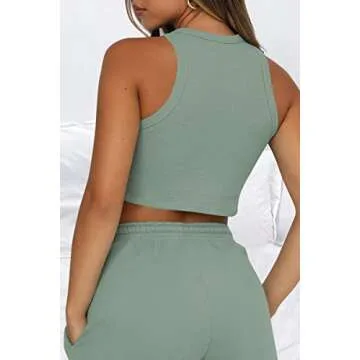 AUTOMET Womens 2 Piece Shorts Lounge Sets Two Piece Summer Workout Outfits Beach Vacation Trendy 2025 Clothes Green M