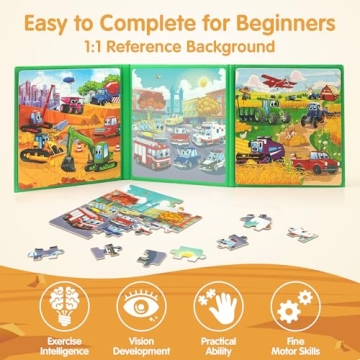 SYNARRY Vehicle Theme Magnetic Puzzles for Toddlers 3-5, 36 Pieces Travel Puzzles for Kids Ages 4-8, Car Airplane Road Trip Activities Magnet Games Toys for 3 4 5 6 Year Old Children Boys Girls Gifts