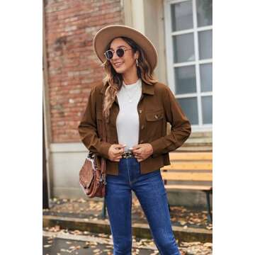 Zeagoo Women's Cropped Corduroy Shacket Button Down Shirts 2025 Fall Long Sleeves Tops Jacket Coats