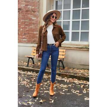 Zeagoo Women's Cropped Corduroy Shacket Button Down Shirts 2025 Fall Long Sleeves Tops Jacket Coats