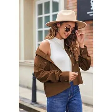 Zeagoo Women's Cropped Corduroy Shacket Button Down Shirts 2025 Fall Long Sleeves Tops Jacket Coats
