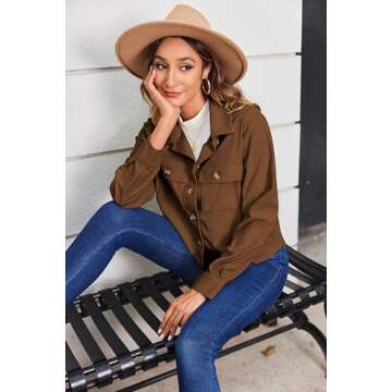 Zeagoo Women's Cropped Corduroy Shacket Button Down Shirts 2025 Fall Long Sleeves Tops Jacket Coats