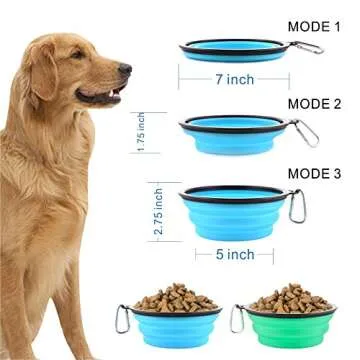Large Collapsible Dog Bowls, 34oz Travel Water Food Bowls Portable Foldable Collapse Dishes with Carabiner Clip for Traveling, Hiking, Walking, 2 Pack (Light Blue + Light Green)