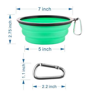 Large Collapsible Dog Bowls, 34oz Travel Water Food Bowls Portable Foldable Collapse Dishes with Carabiner Clip for Traveling, Hiking, Walking, 2 Pack (Light Blue + Light Green)