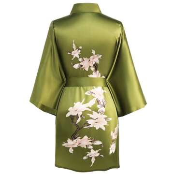 BABEYOND Kimono Robe Cover up Short Satin Floral Silky Kimono Blouse Loose Bachelorette Party Robe