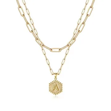 M MOOHAM Gold Initial Necklace for Women - Trendy Layered Jewelry Gift