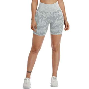 YEOREO Women Seamless Camo Shorts High Waisted Gym Yoga Workout Grey S