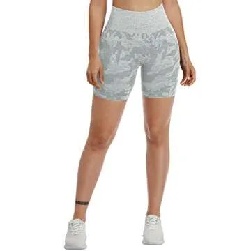 YEOREO Women Seamless Camo Shorts High Waisted Gym Yoga Workout Grey S