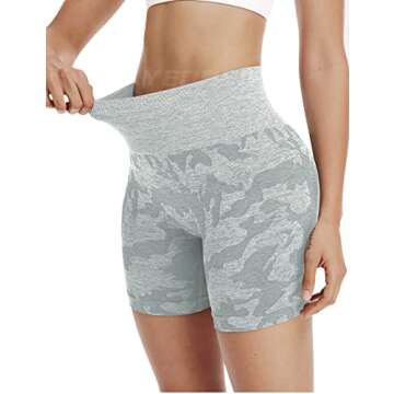 YEOREO Women Seamless Camo Shorts High Waisted Gym Yoga Workout Grey S