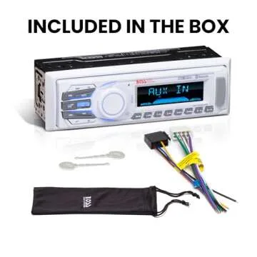 BOSS Audio Systems MR1308UAB Marine Receiver - Weatherproof, Bluetooth Audio, USB, SD, MP3, AM/FM, Aux-in, No CD Player, White, 8.50in. x 8.50in. x 4.00in.